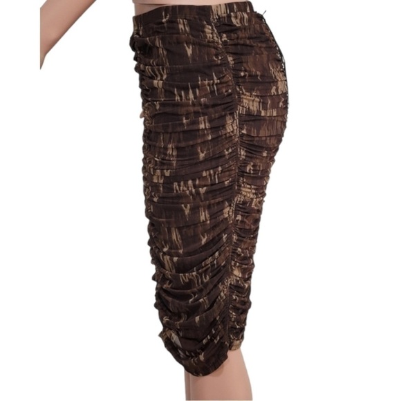 HOUSE OF HARLOW 1960 Ruched Fully Lined Brown & Tan Midi Pencil XL Skirt‎ - Picture 2 of 7